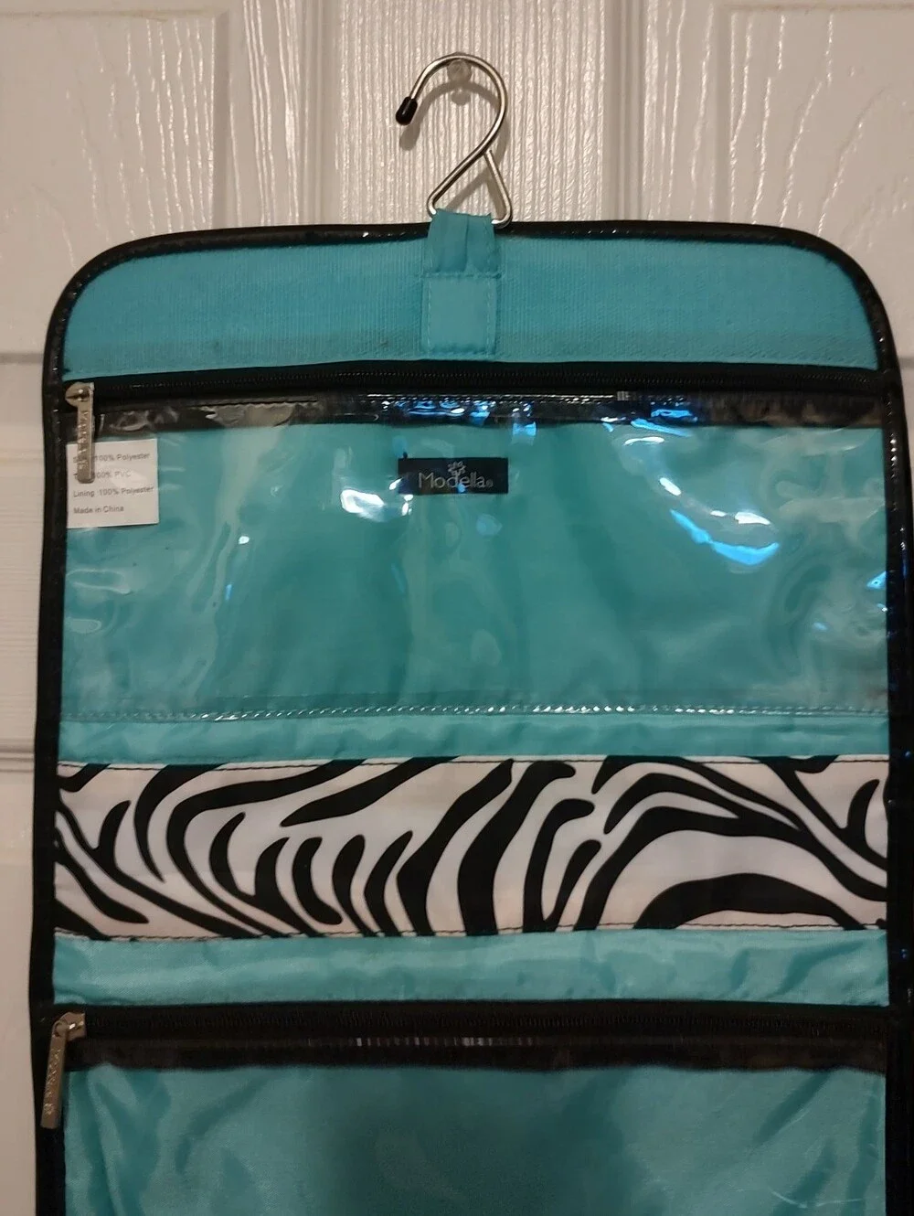 Modella Black and White Zebra Print Cosmetic Bag